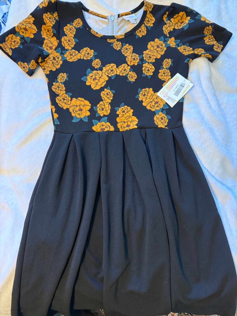LuLaRoe Black Dress with Yellow Floral Top